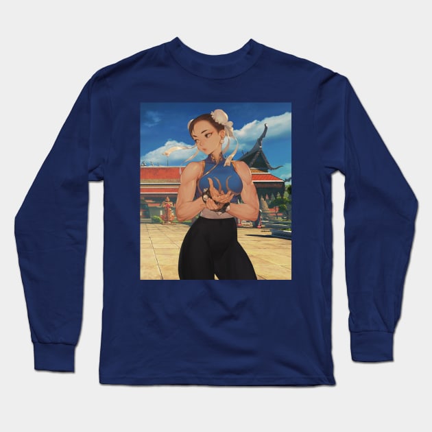 Street Fighter Chung Lee Temple Long Sleeve T-Shirt by Clifficus